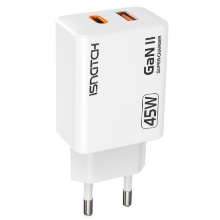 Polnilec 45W iSNATCH GaN II: 220V USB + USB-C, super hitri